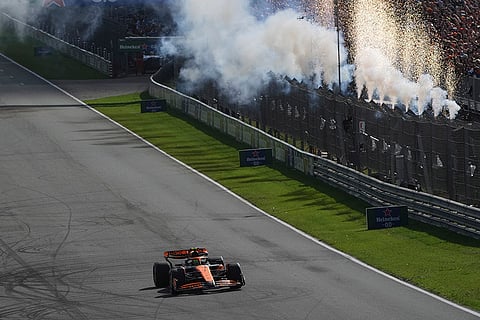Dutch Grand Prix 2024: McLaren driver Lando Norris of Britain steers his car to win